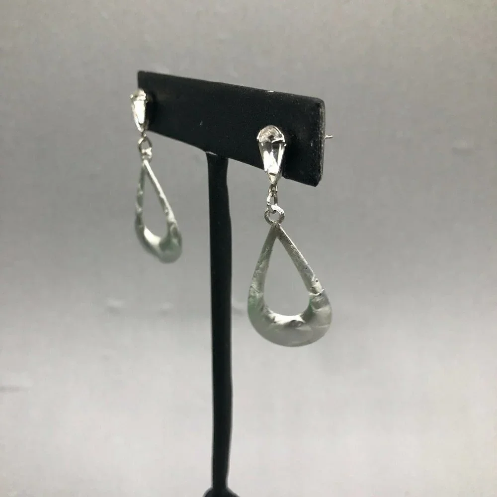 3/$30 Teardrop Earrings Silver Rhinestone Accent Pierced Dainty Formal Evening